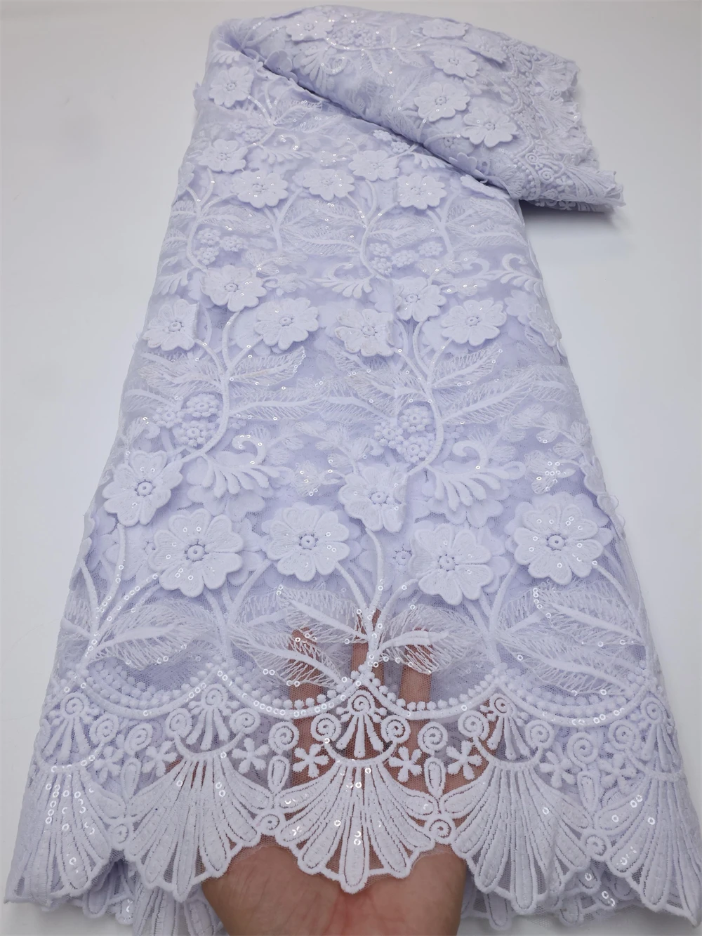 

OEMG African Milk silk Lace Fabric 2022 White High Quality Sequins Ghana Lace Material For Nigerian Evening Party Sewing PXZ0024