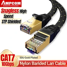 AMPCOM 이더넷 케이블, Cat7 플랫 랜 케이블, SFTP 라운드 RJ45 네트워크 케이블, CAT7 인터넷 코드, 라우터 모뎀 PC PS4 패치 케이블