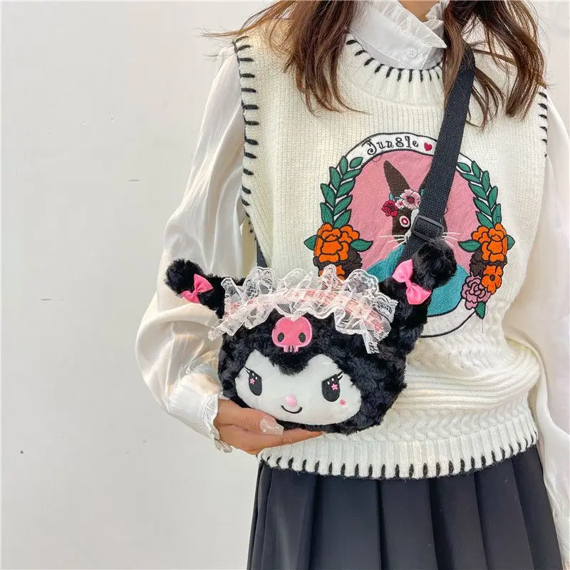 

Sanrio Kuromi Melody Maid Plush Small Shoulder Bag girls Satchel Cartoon Embroidered JK Messenger Mobile Phone Bag for Women
