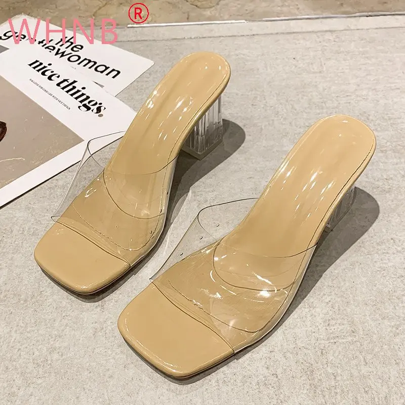 

Whnb 2022 NEW Transparent Women Sandals High Heels Summer Slippers Casual Women Shoes Wedding Jelly Sexy Square Heels