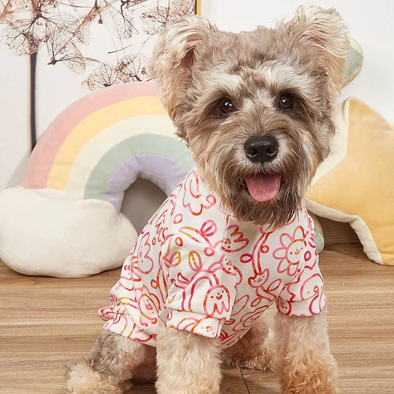 2023 New Summer Pink Cute Thin Breathable Shirt Pet Clothing Printed with Sunflowers Dog Clothing Hot Selling Pet Apparel