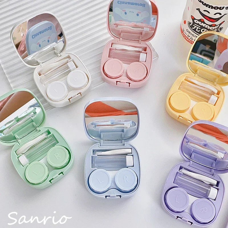 

Sanrio Hello Kitty Pompompurin Cute Cartoon Contact Lens Case Pochacco Cinnamoroll Portable Mini Makeup Lens Box with Mirror