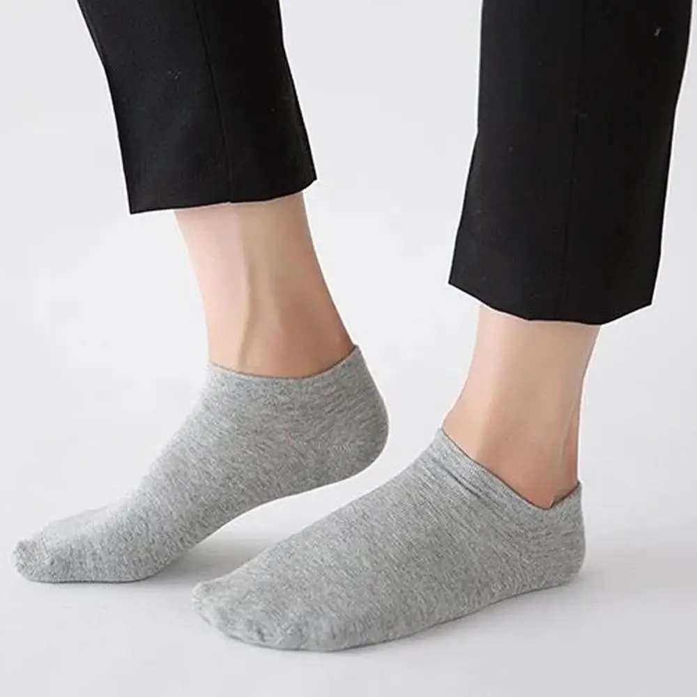 Fashion Casual Socks Men No Show Socks Solid Cotton Outdoor Sports Socks Small Foot Heel Protection Boat Socks Black Socks