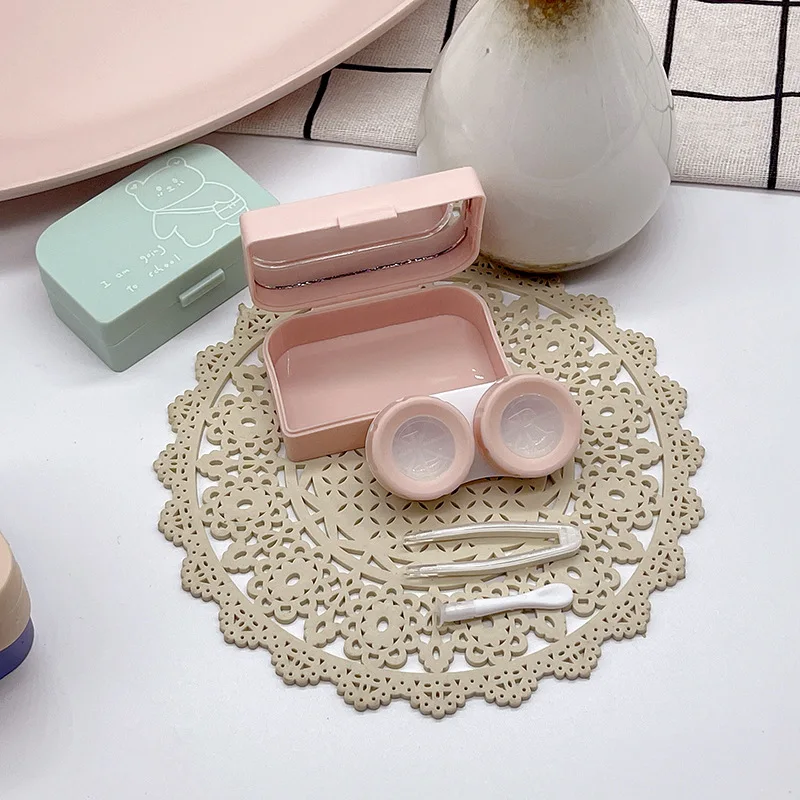 

Contact Lens Case Colored Lenses Box for Party Travel Set Cute Women Girl Small Bear Eye Contacts Lense Container with Mirror