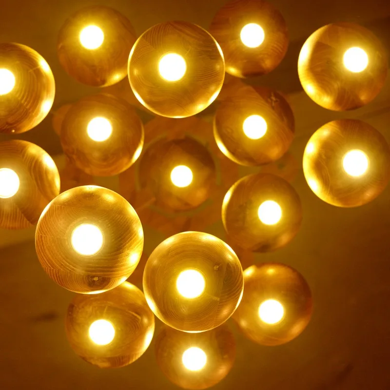 

Chandelier Led Art Pendant Lamp Light Room Decor Solid Wood Wood Ball Wood Hanging Decoration Wood Indoor Hotel Project