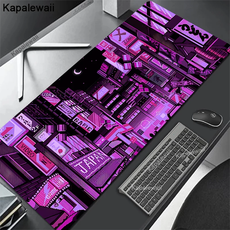 Большой коврик для мыши 900x400, коврик для офисного стола, японский неоновый коврик для мыши для геймеров и ноутбуков, коврик для мыши XXXL 1000x500, художественный Настольный коврик, игровой коврик для мыши