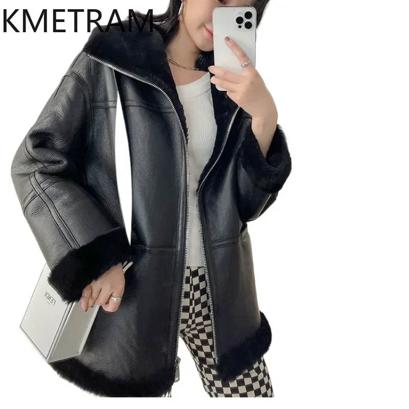 Пальто из натуральной мериносовой шерсти женская одежда зимняя байкерская