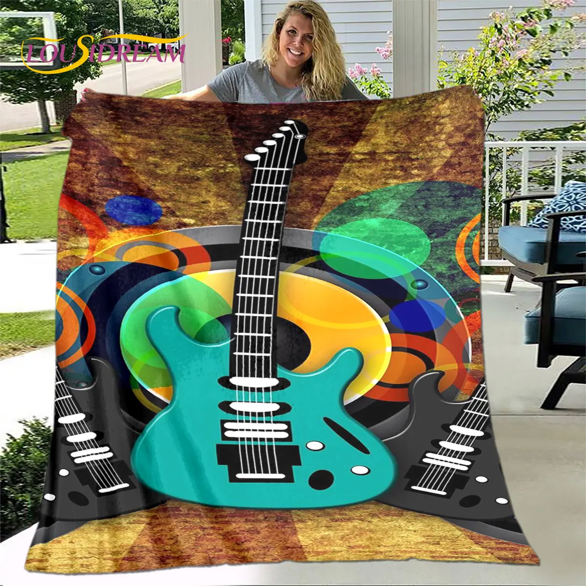 

3D Creative Music Note Guitar Blanket,Flannel Blanket Throw Blanket,Warm Blanket for Home Living Room Bedroom Beds Sofa Office