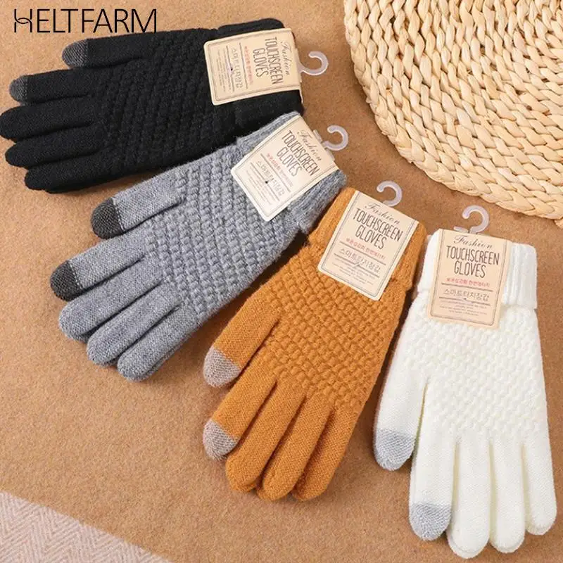 

Winter Cashmere Knitted Gloves Knit Finger Gloves Autumn Winter Warm Thick Gloves Cell Phone Touch Screen Skiing Glove