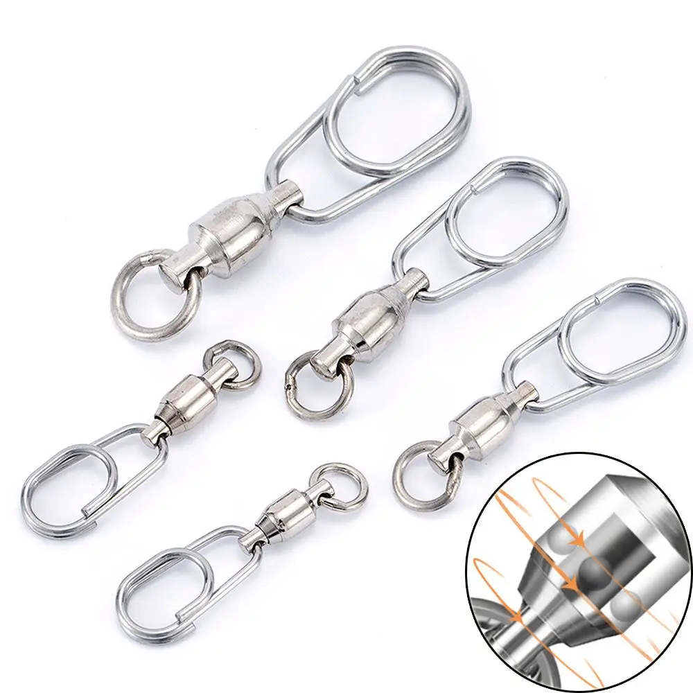 

5Pcs Stainless Steel Hooked Snap Rolling Swivel Lure Connector Jig Connecting Ring Bearing Swivel Oval Split Rings Tackle Device