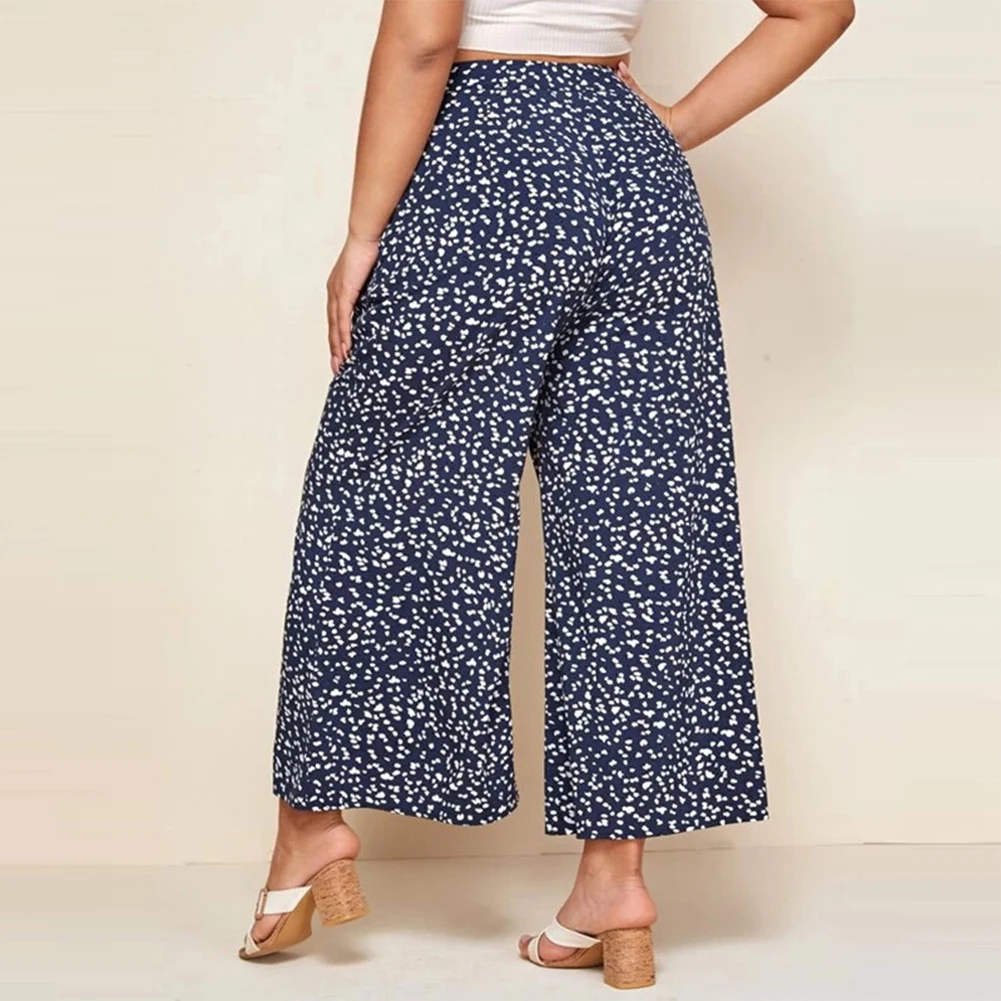 New Style XL~4XL Plus Size Women Flared Wide Legs Pants Floral Loose Casual Cropped Trousers Soft And Comfortable