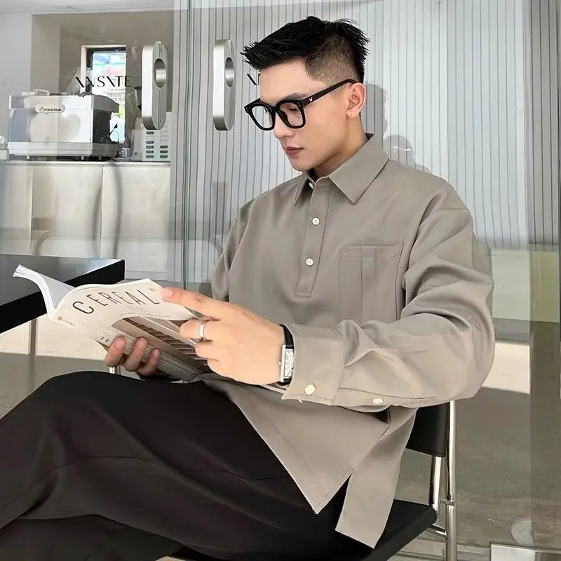 

Мужская одежда 2023, пуловеры, свободные карманы, однотонные, простые, с отложным воротником, красивые, весенне-летние, модные, повседневные мужские рубашки