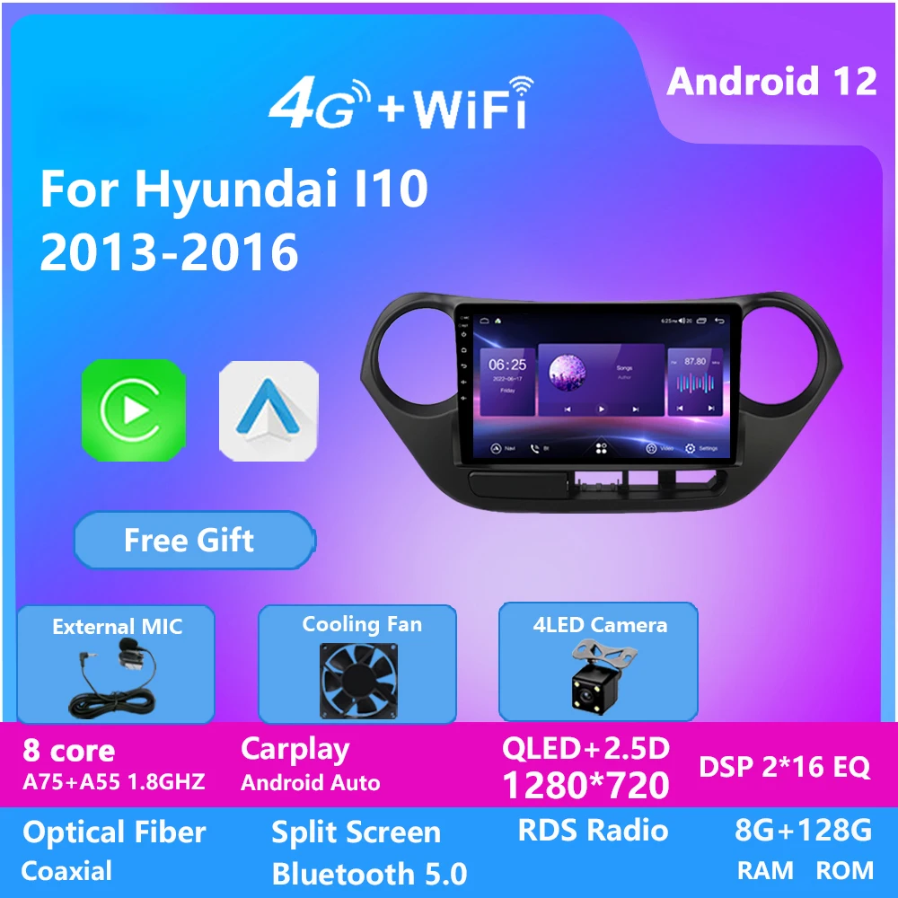 

8-core Android Car Multimedia Player With Phonelink GPS Navigation Bluetooth FM DSP RADIO For Hyundai I10 2013-2016