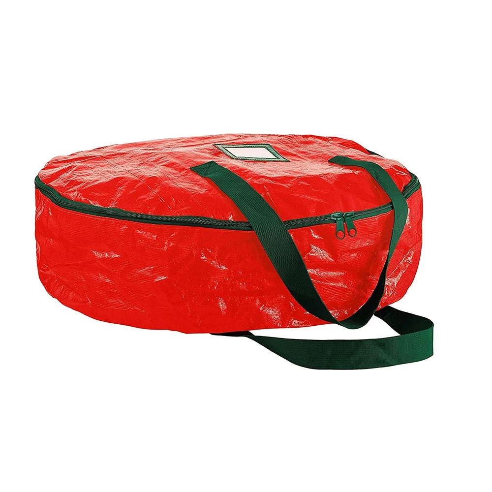 

Christmas Wreath Storage Bag 23.62Inch Garland Holiday Container Featuring Handles and Transparent Card Slot Red