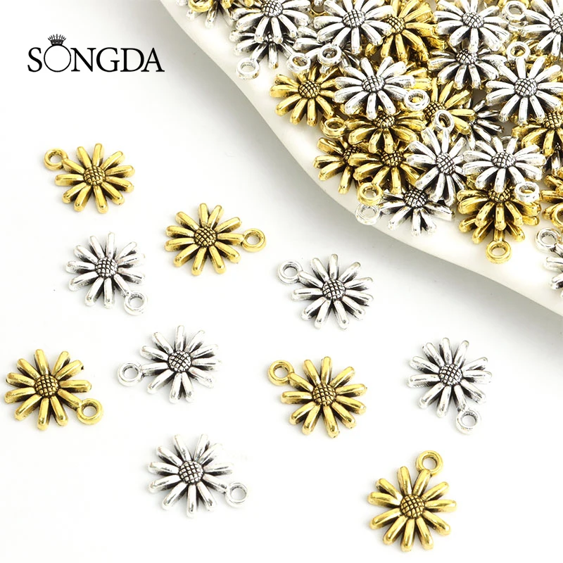 

30pcs Cartoon Sunflower Alloys Charms Antique Silver/Gold Color Flowers Plants Metal Pendants for Making Jewelry DIY Accessories