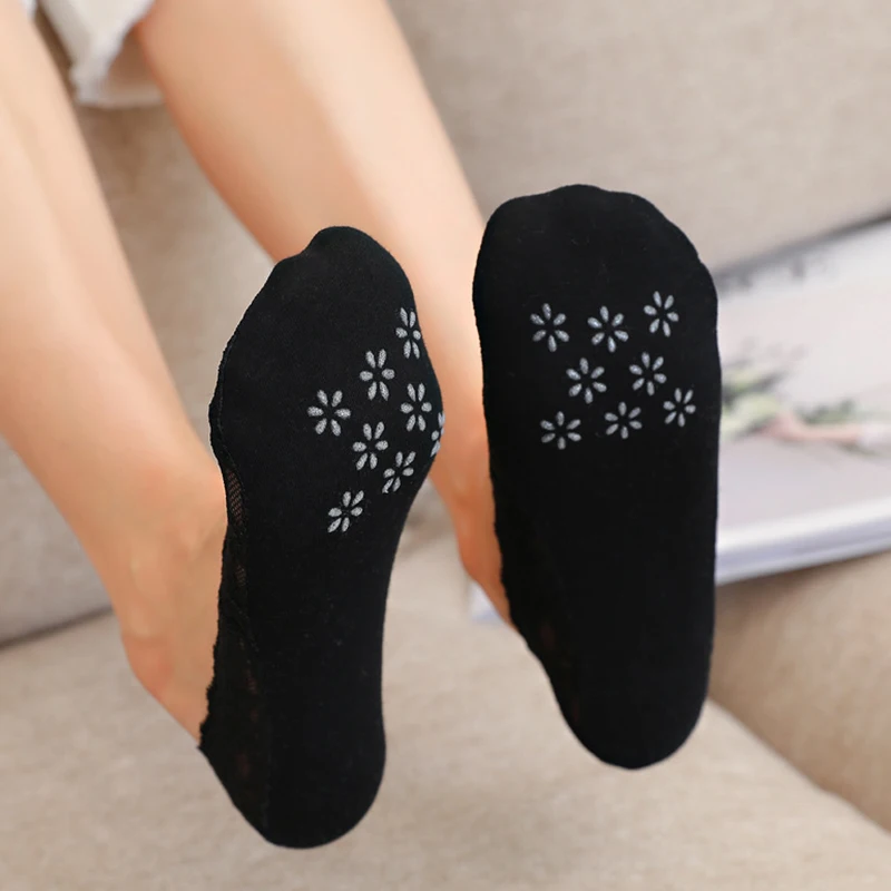 5 pairs/lot Summer Ultrathin Lace Flower Sock Slippers for Women Girls Cotton Silicone Non-slip Invisible Lady Boat Socks Female
