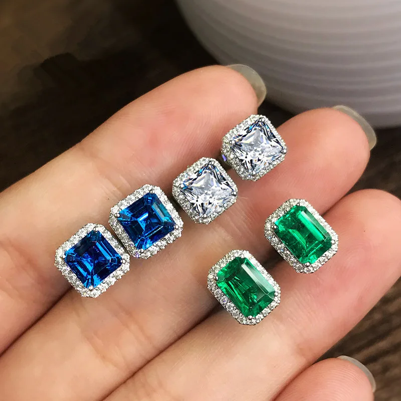 

Uilz Luxury Female Green Square AAA Cubic Zirconia Wedding Vintage Stud Earrings for Women Girls Fashion Crystal Jewelry