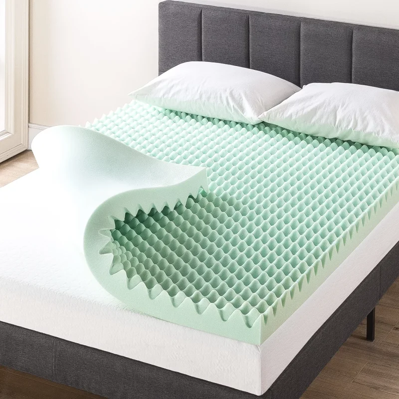 

,Mellow 4" Egg Crate Memory Foam Mattress Topper with Aloe Vera Infusion, Square Queen