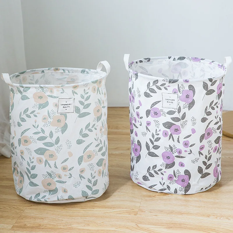 

Colorful printed cotton fabric storage bucket Cloth storage basket Cotton linen cartoon folding storage basket