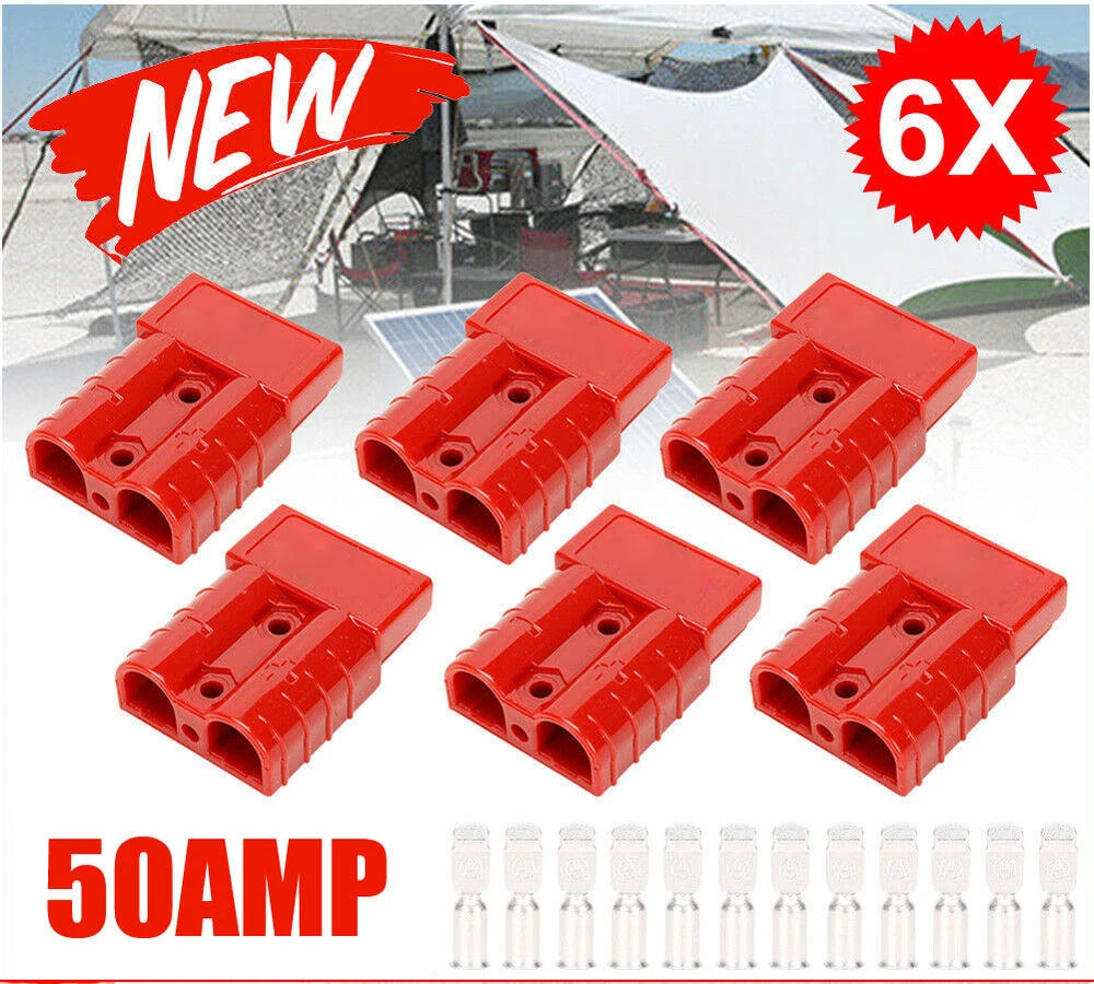 

6Pcs/set 50AMP Max 600V 6AWG Red Flame Retardant Material Forklift Battery Charging Battery Connectors Plug and Terminals Kits