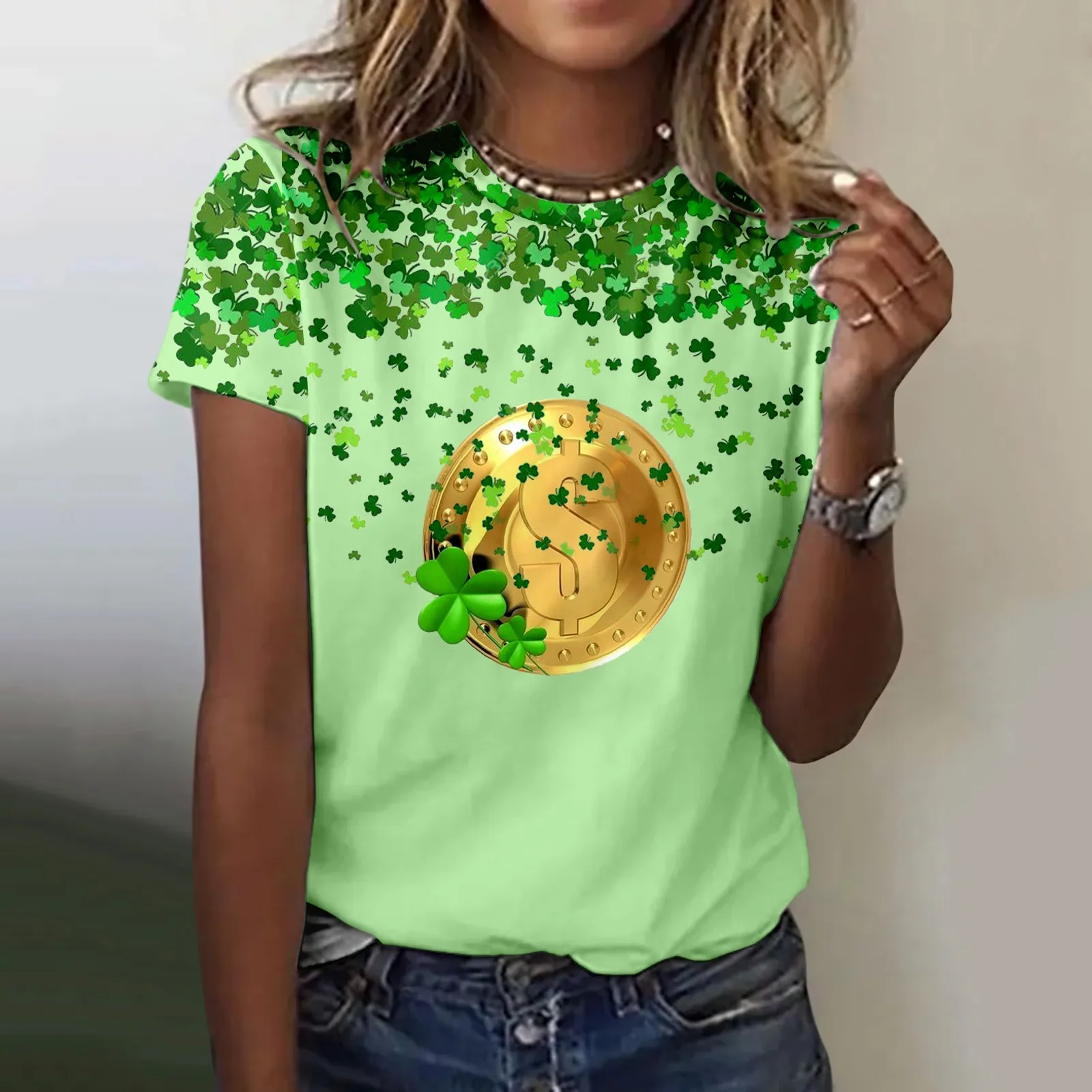 Женская футболка на День Святого Патрика летние футболки 3 17 с круглым вырезом и