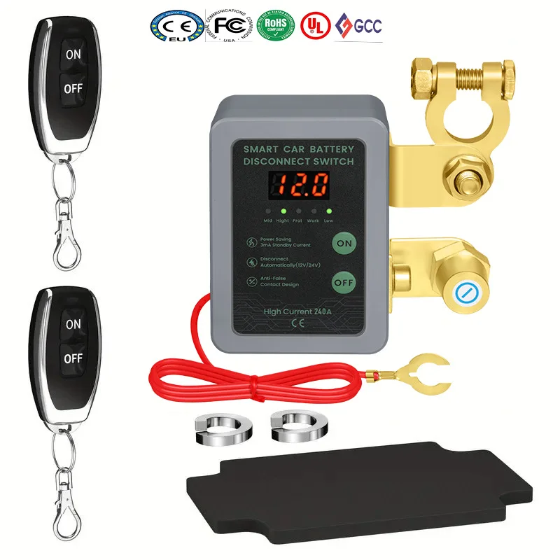 

Умный отключатель аккумулятора 12 В/24 В для легковых автомобилей, грузовиков, автоматическое отключение питания с дисплеем напряжения, дистанционное управление, номинальный ток 240 А