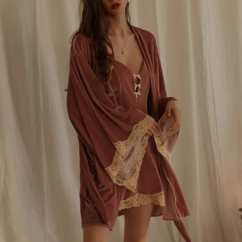 Сексуальная женская ночная рубашка Pure Desire новый стиль Pleuche осень-зима кружевное
