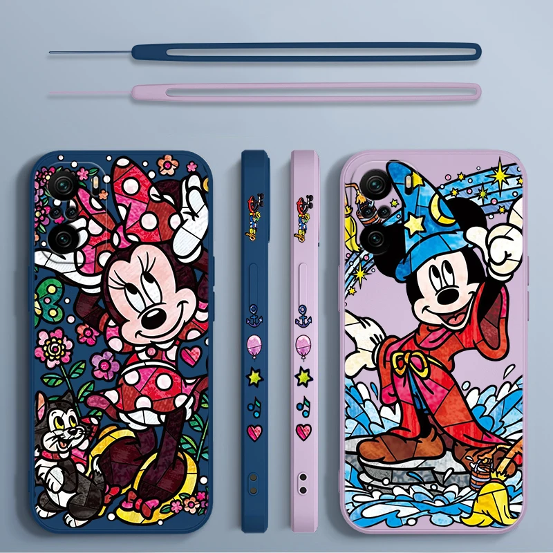 

Disney Cute Minnie Mickey Phone Case For Xiaomi Redmi Note 12 12Pro 11 11S 11T 10S 10 9S 9T Pro Plus 5G Liquid Left Rope