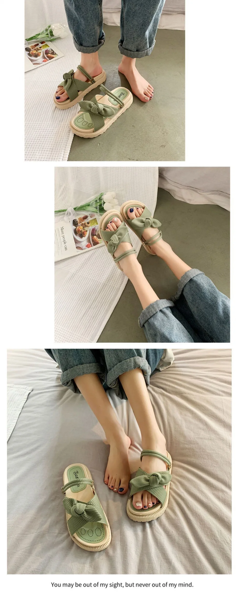 Women's Slippers 2022 New Platform Flat Shoes Indoor Slippers Anti-Slip Bow Roman Platform Beach Shoes Ladies Summer Sandals