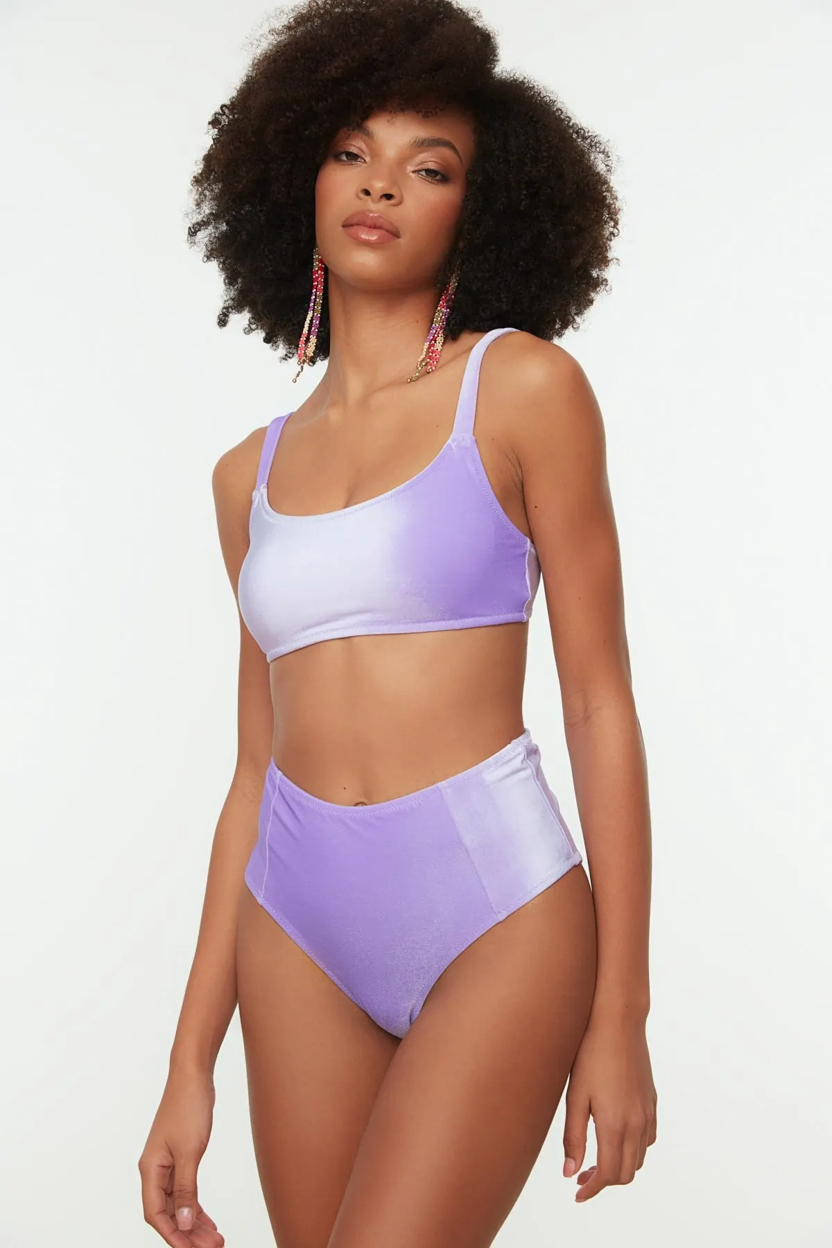 

Women's Bikini Lilac Velvet High Waist Bikini Bottoms Swimwear Lady Swimsuit Sexy Bikini 2022 New Push Up Bikini Set Suit