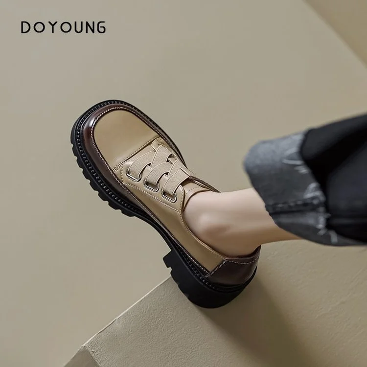 

thick soled small leather shoes for women's spring 2023 new casual single
