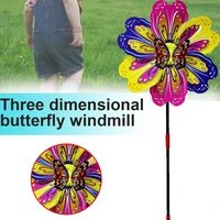 mayitr 2pcs wind spinner three dimensional colourful butterfly flower windmill outdoor garden decoration windmills toy