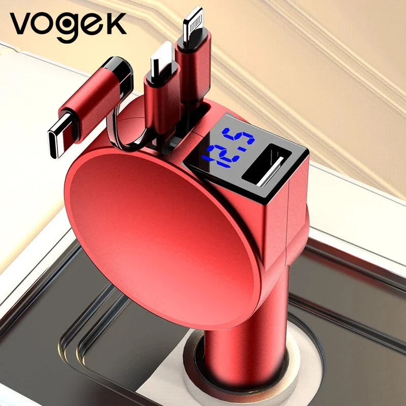 

Vogek 3-in-1 Car Charger 60W Super Fast Charging for iPhone Xiaomi Huawei Samsung with Telescopic Charging Cables and Adapters