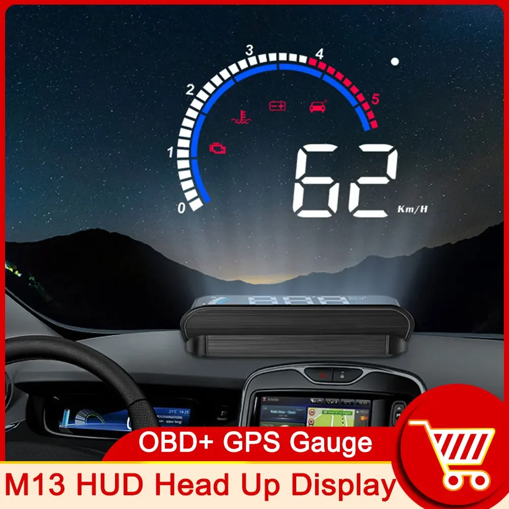 

M13 Автомобильный проекционный дисплей OBD2 HUD Спидометр км/ч MPH Система предупреждения о превышении скорости Проектор Лобовое стекло Автоматическое электронное напряжение