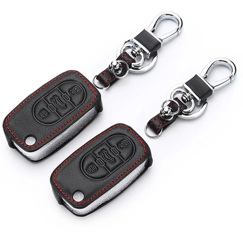 

Leather Car Key Case Keychain For Audi A3 A4 A6 A8 TT Allroad Cabriolet Quattro 3 Buttons Folding Remote Fob Cover Holder