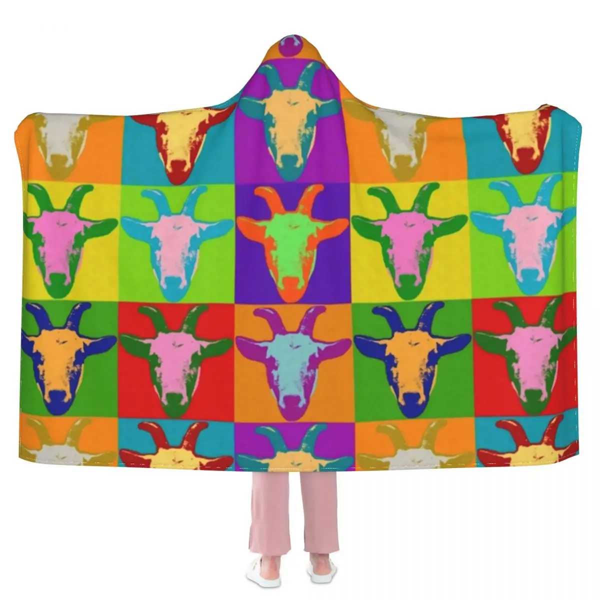 

Одеяло с принтом животных на ферме, коза, поп-арт, дешевое забавное покрывало с капюшоном, флисовое мягкое одеяло