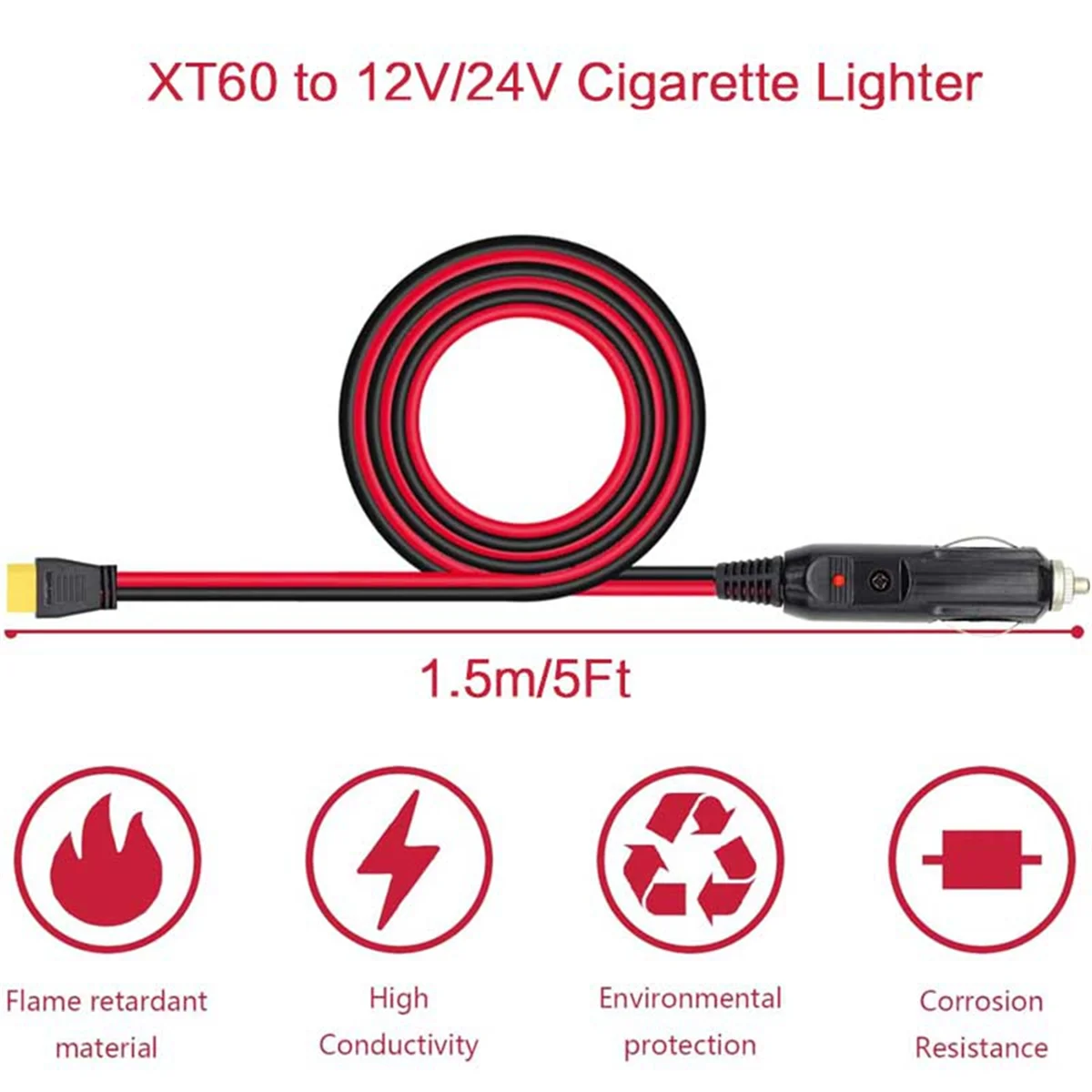 Автомобильный зарядный кабель прикуривателя XT60 12 В 24 для ALLPOWERS S2000 Bluetti EB55 Anker 757/767