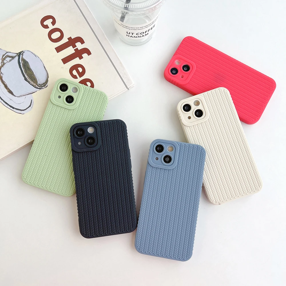 

Shockproof Bumber Soft TPU Silicon Back Cover Woven Pattern Phone Case For iPhone 14 13 12 11 Pro Max X XR XS Max 7 8 14Plus