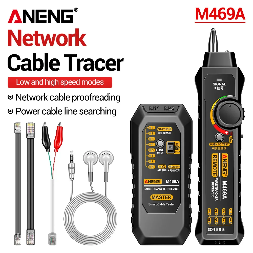 Фото Тестер сетевых кабелей ANENG M469A: тестер RJ11/RJ45, трассоискатель, проверка проводки, тестирование уровня постоянного тока, интеллектуальные инструменты для ремонта