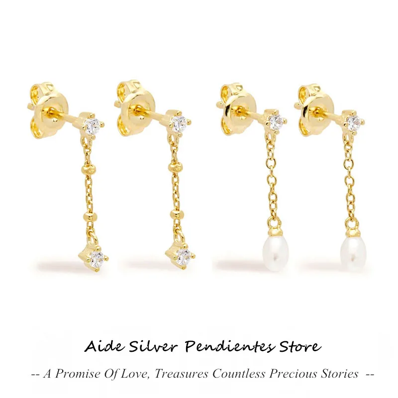 

AIDE Orecchini Dnna INS Fashion Tassel 925 Sterling Silver Women's Earring Crystal Pearl Earrings Gold Silver Color Jewelry Gift