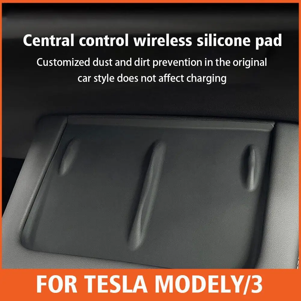 

For Tesla Model 3 Y Silicone Wireless Charging Pad Non-Slip Mat Dust-Proof Charger Protect Cover Mat Car Interior Accessories