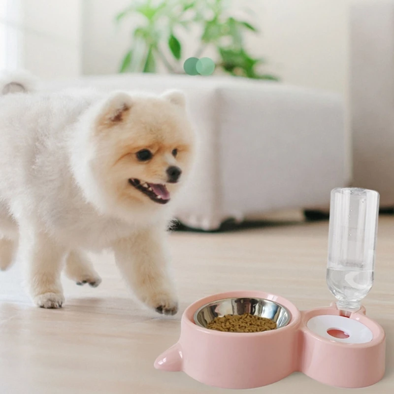 

Dog Water Bowl Dispenser Set Stainless Steel Dish Detachable Stand Pet Feeder Waterer Water Bottle Fountains