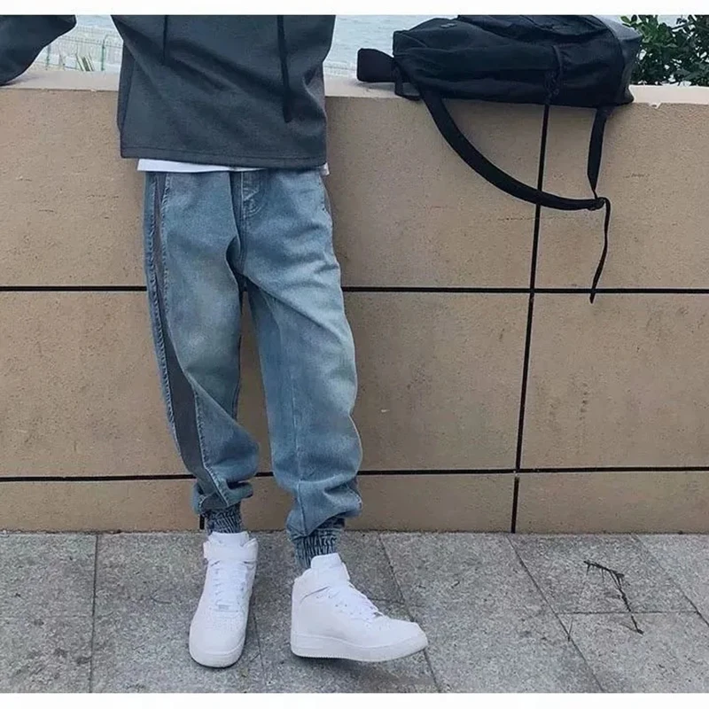 Korean Fashion Exquisite Men Wide Leg Jeans  Autumn New Streetwear Bundle Feet Straight Baggy Denim Pants Male Brand Trousers
