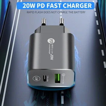 PD 12W Mobile Phone Charger 5V 2.4A Charging Head USB+Type-C PD QC 3.0 Charging Head European Plug Adapter 1