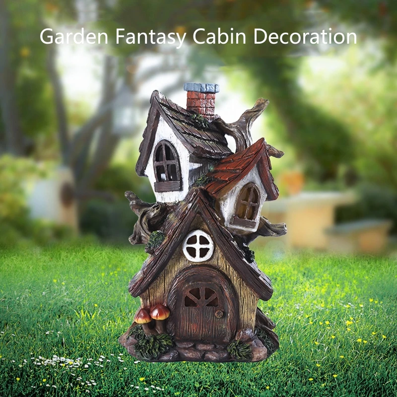 

Mini Fairy House Statue Double Layer Resin Figurine Crafts Decor for Indoor Outdoor Garden Yard Decoration Housewarming