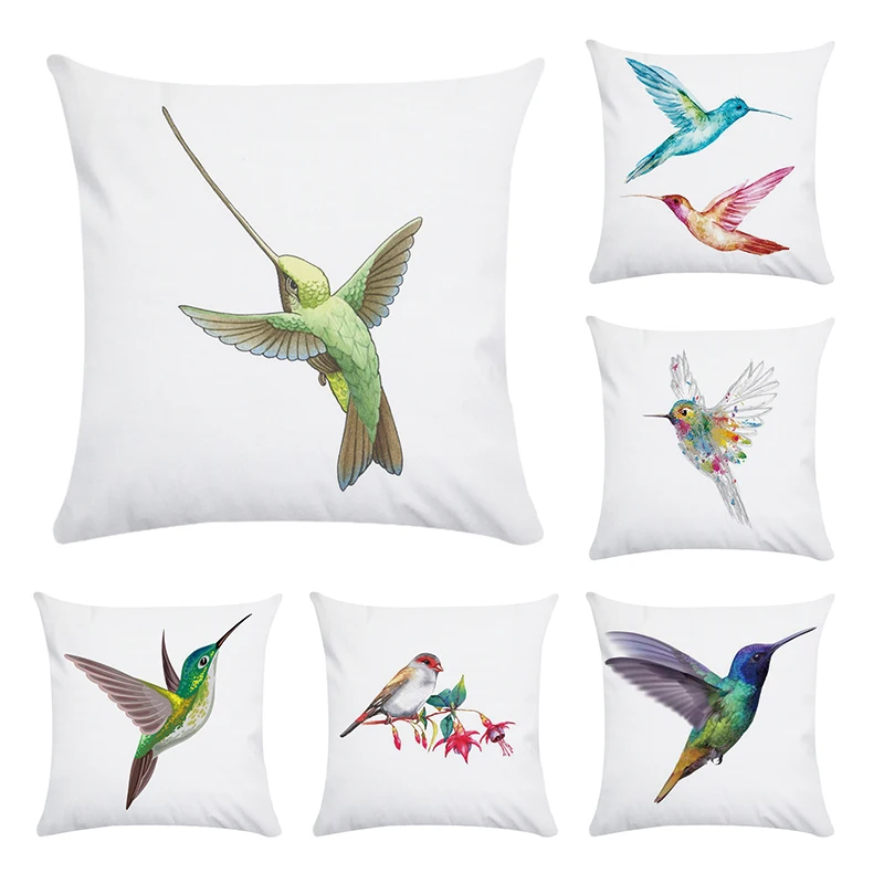 

Beautiful High Quality CottonPolyester Colourful Ink Painting kingfisher Cushion Cover Decorative Throw Pillow Case Decor CR051