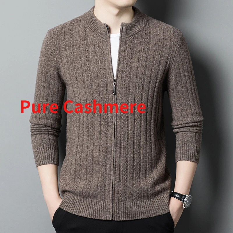 

New Arrival Fashion High Quality Autumn Pure Cashmere Casual Zipper Cardigan Men's Knitted Sweater Coat Size XS S M L XL 2XL 3XL