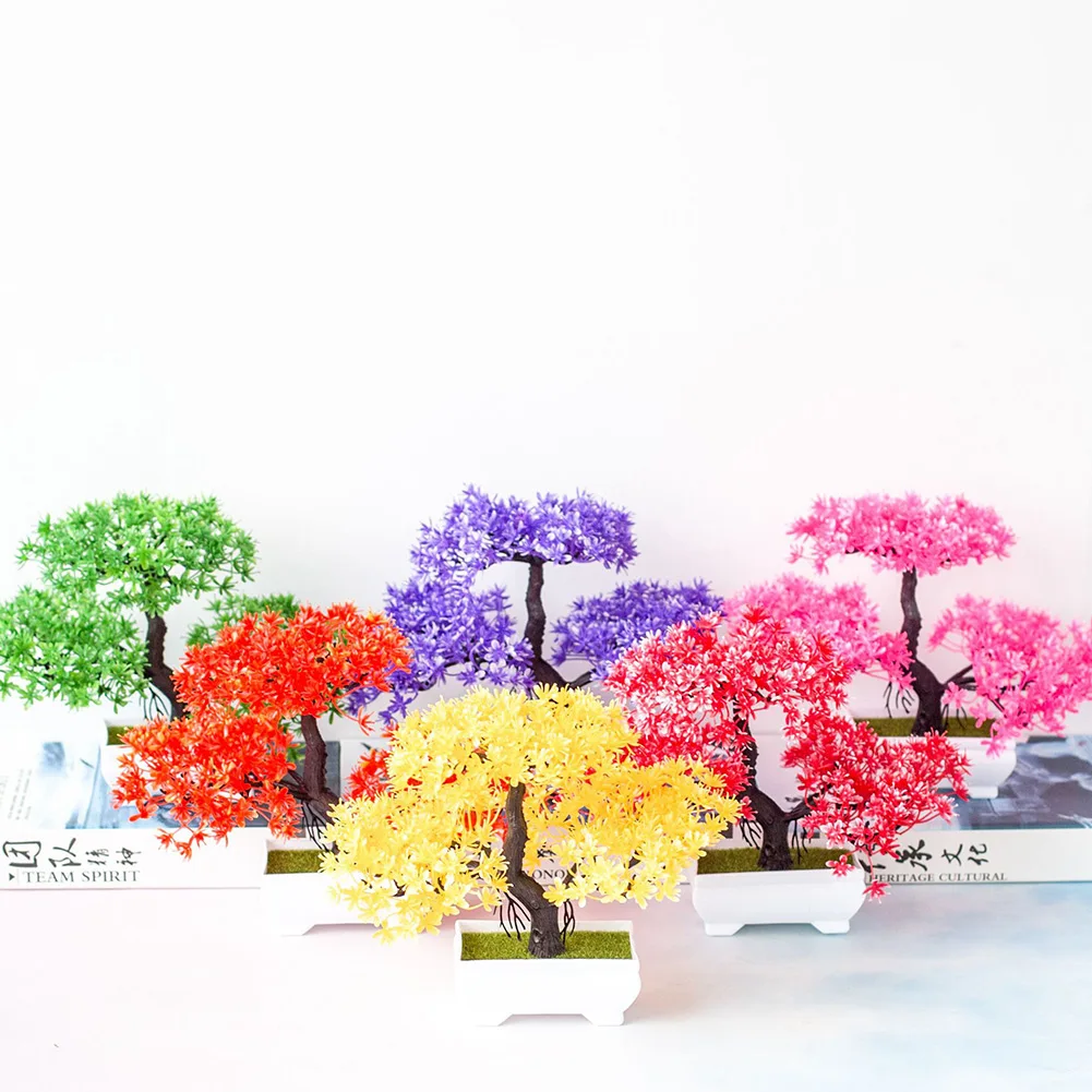 Artificial Plants Plastic Bonsai Simulation Tree Fake Flower Office Decor Pot Ornament Fake Flowers For Home Garden Decoration images - 6