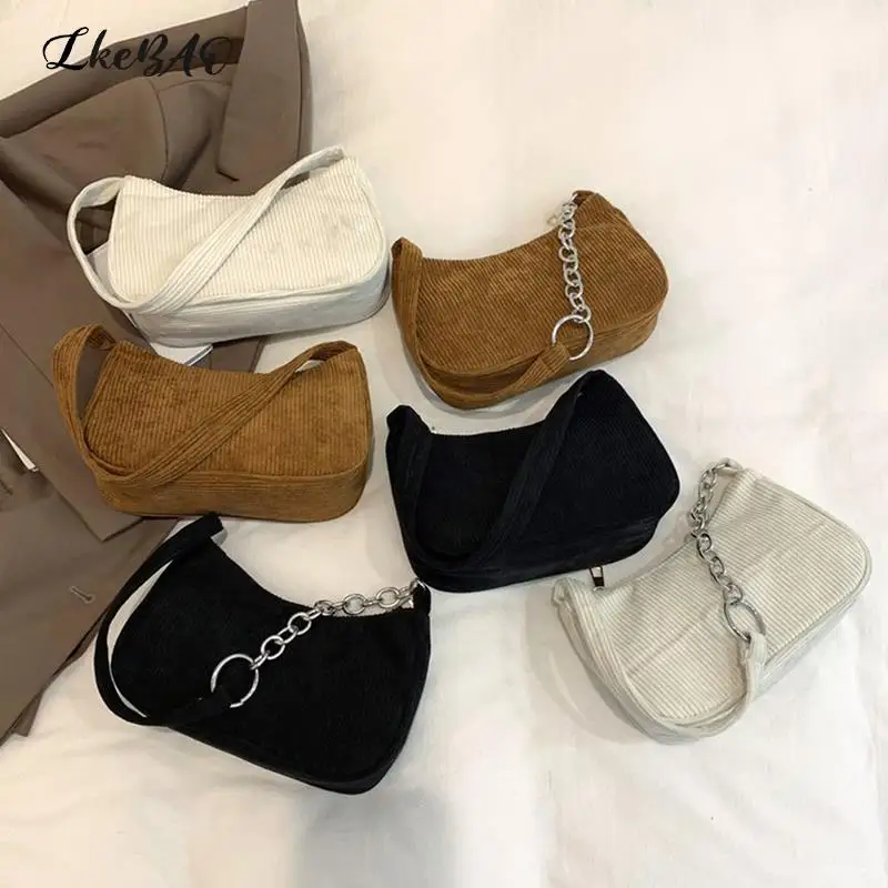 

Women's Handbags Fashion Vintage Casual Women Shoulder Bags Corduroy Underarm Bag Solid Color Zipper Female Handbag Clutch