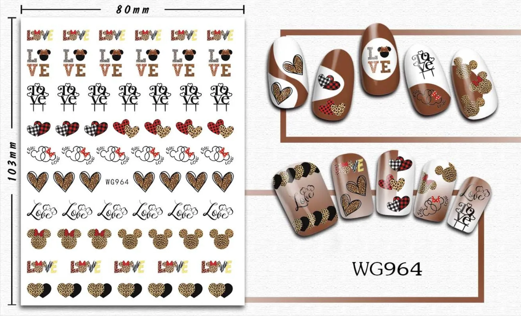 Disney Valentine's Day Cartoon Mickey Mouse Nail Sticker Decoration Princess Stitch 3D Art Supplies